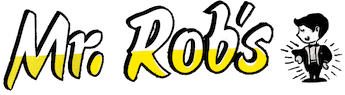 The logo features the text "Mr. Rob's" in black and yellow script, with a cartoon boy in a suit pointing to the right.
