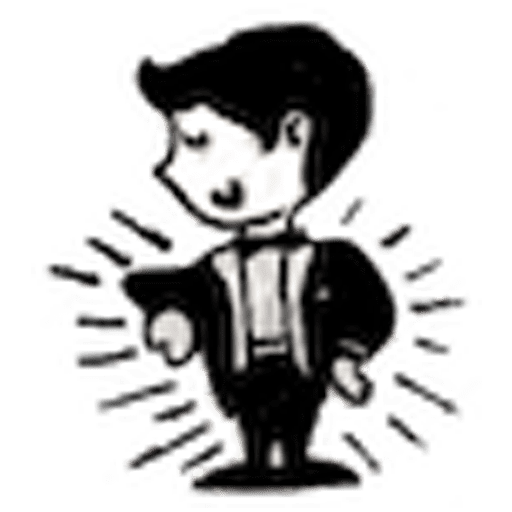 Black and white cartoon drawing of a person in a suit, standing confidently with lines radiating from the figure, suggesting emphasis or attention.